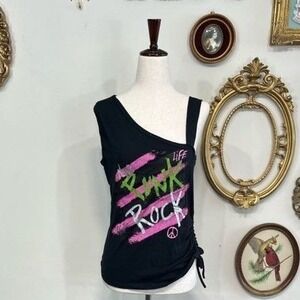 Vintage Noiz Unltd Y2K Punk Rock One Shoulder Graphic Tank XL